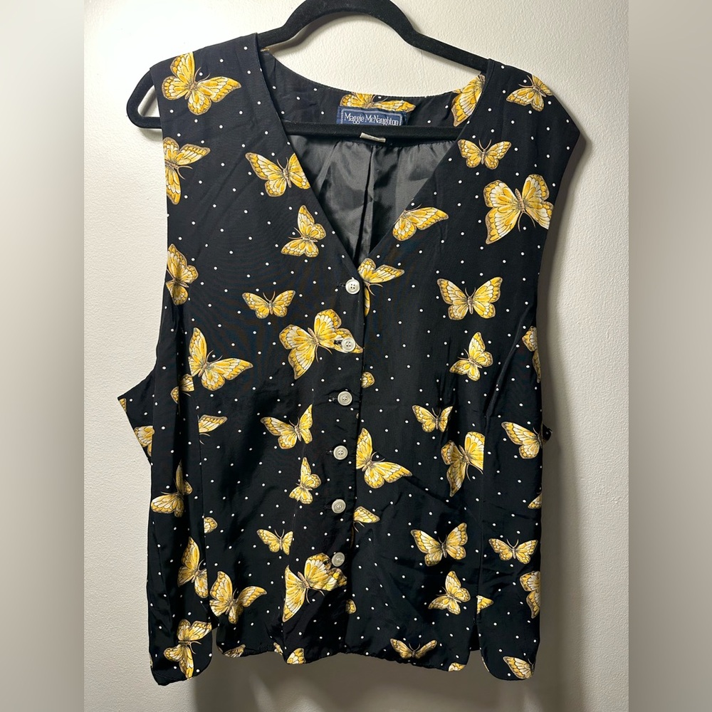 Vintage 90s Vest Moth Print 24W Boho Cottagecore Fairy Whimsigoth Forest Witch